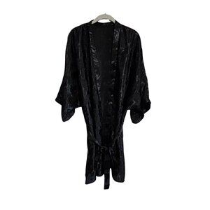 Delicates Satin Jacquard Robe Black Size XL fits to 3X Vintage